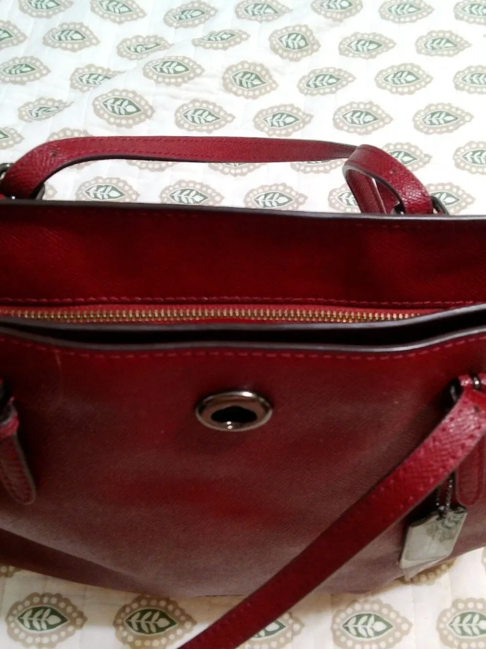 Coach Turnlock Zip  TOTE BAG Red Crossgrain Leather